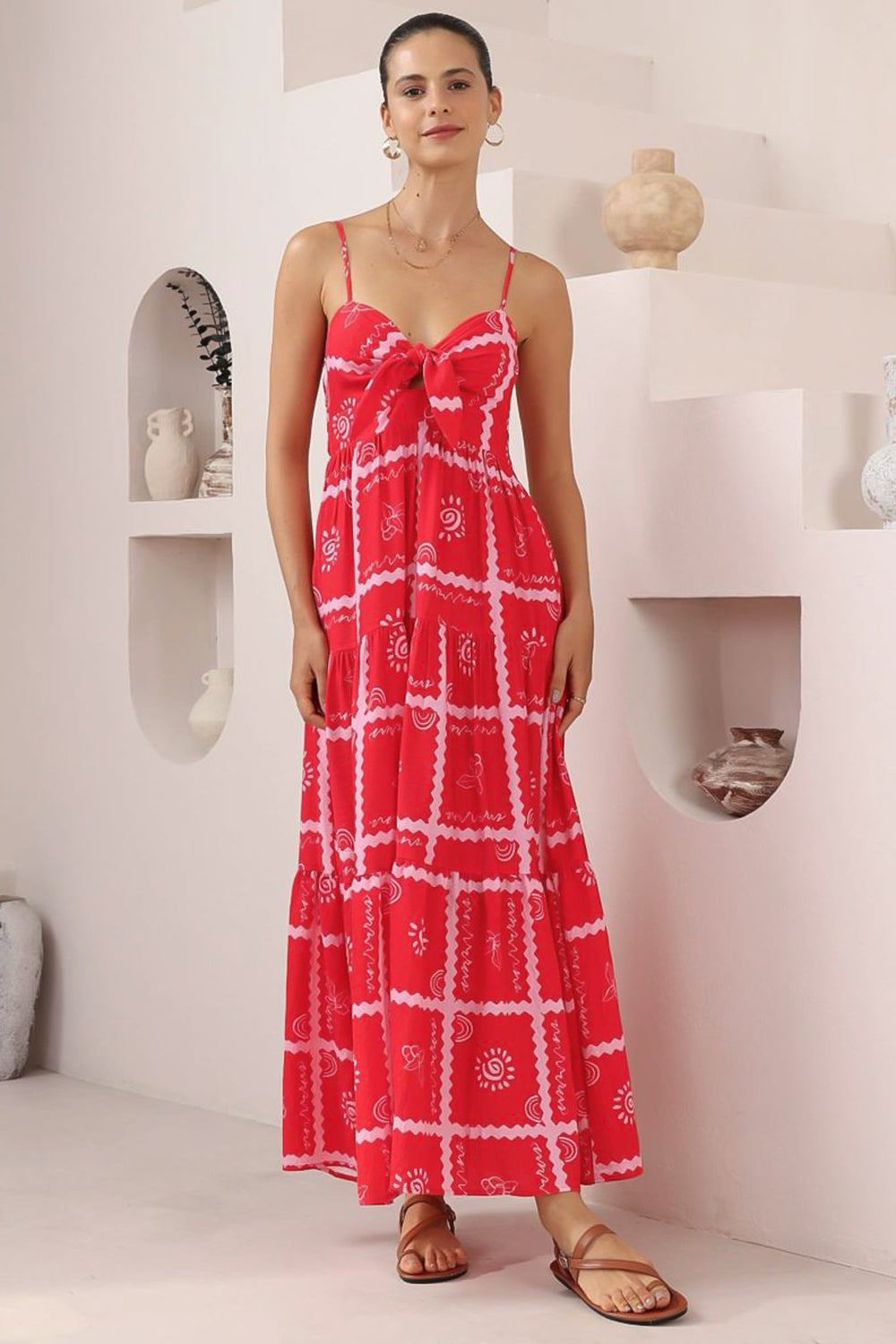 Carlee Maxi Dress - Sun Dress with Bow Detail at the Bust in Cambria Print