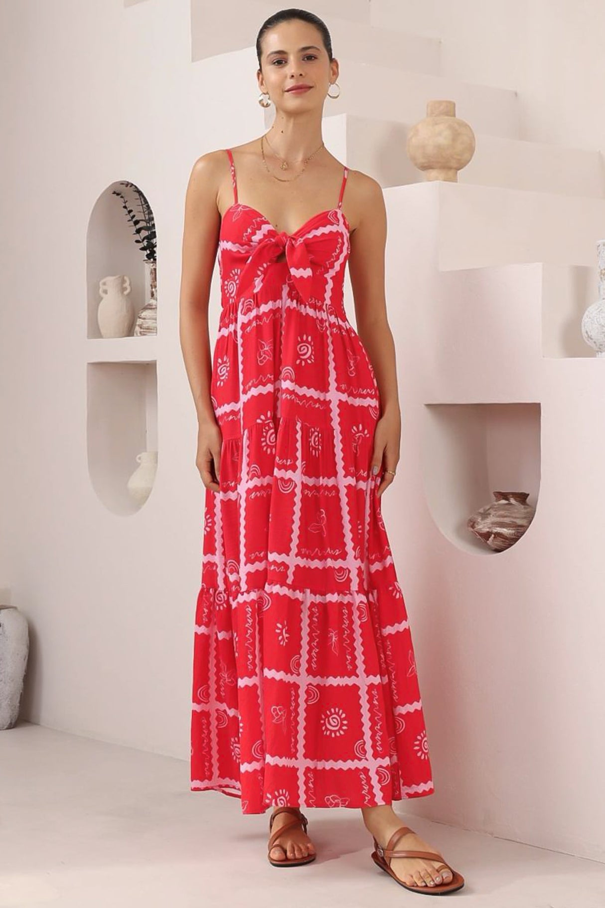 Carlee Maxi Dress - Sun Dress with Bow Detail at the Bust in Cambria Print
