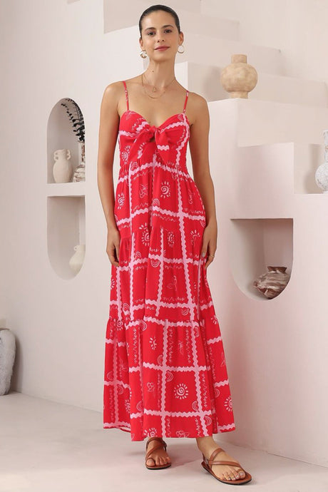 Carlee Maxi Dress - Sun Dress with Bow Detail at the Bust in Cambria Print