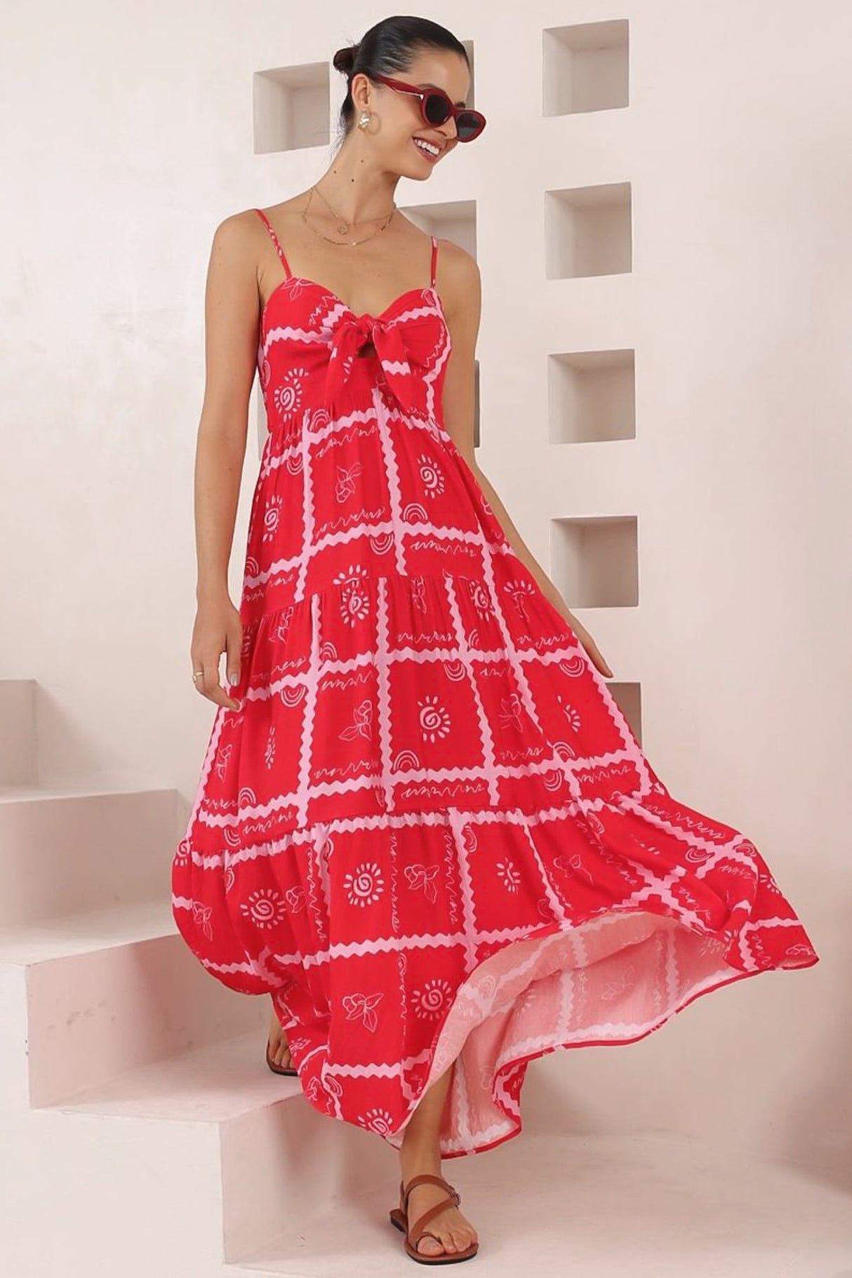 Carlee Maxi Dress - Sun Dress with Bow Detail at the Bust in Cambria Print