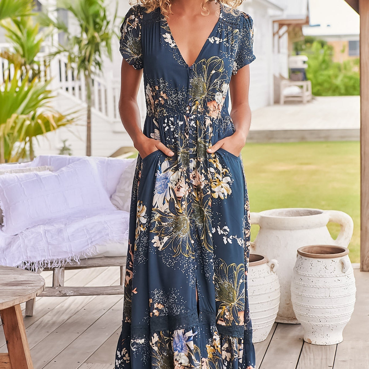 Jaase Exclusive: Carmen Maxi Dress - Indigo Print