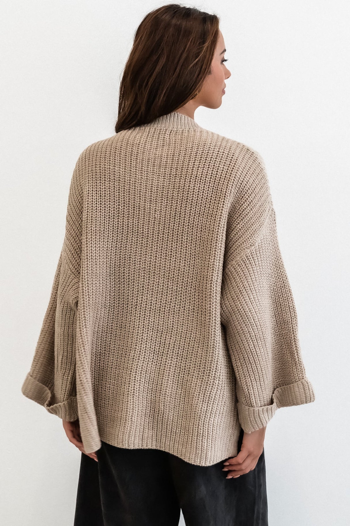 Casey Cardigan - Asymmetric Button Front Ribbed Cardigan in Oat