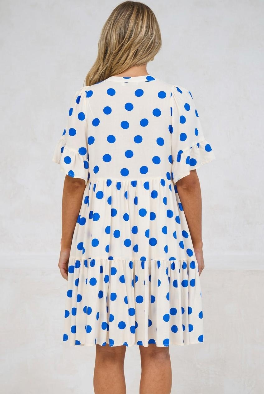 Abilia Mini Dress - Mandarin Collar Smock Dress in Connie Print Cream/Blue