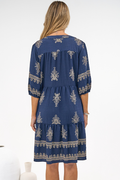 Sorrento Mini Dress - V-Neck Shift Dress with Balloon Sleeves in Mariposa Print