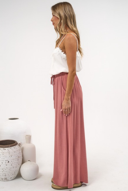 Anastasia Pants - High Waisted Wide Leg Linen Pants In Guava
