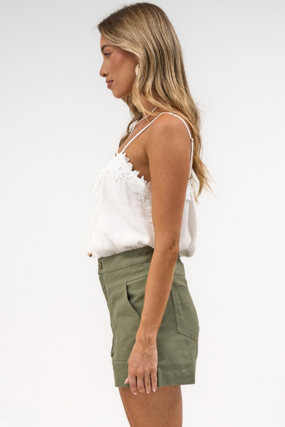 Silvia Denim Shorts - High Waisted Shorts in Khaki