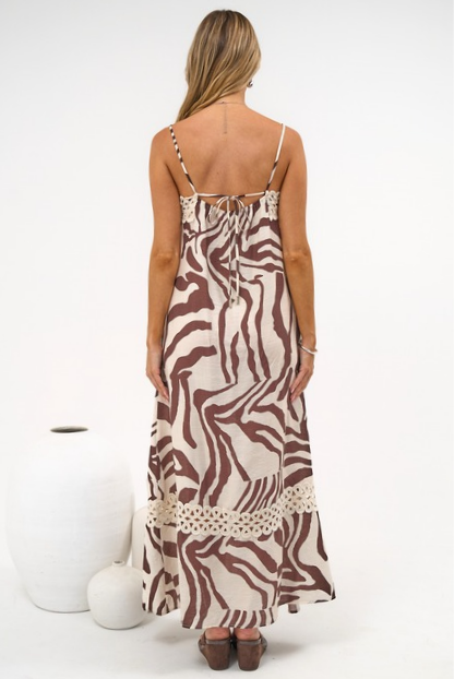 Marcella Maxi Dress - Spaghetti Strap Sun Dress with Lace Trims in Mustique Print
