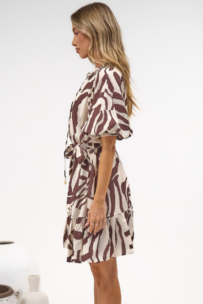 Bonnie Mini Dress - V Neck A-Line Mini Dress in Toti Print