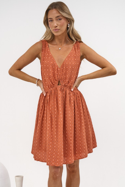 Morgan Mini Dress - Keyhole Detail Sun Dress with Pockets in Cassie Print