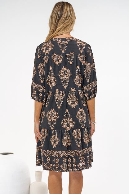 Sorrento Mini Dress - V-Neck Shift Dress with Balloon Sleeves in Soleil Print