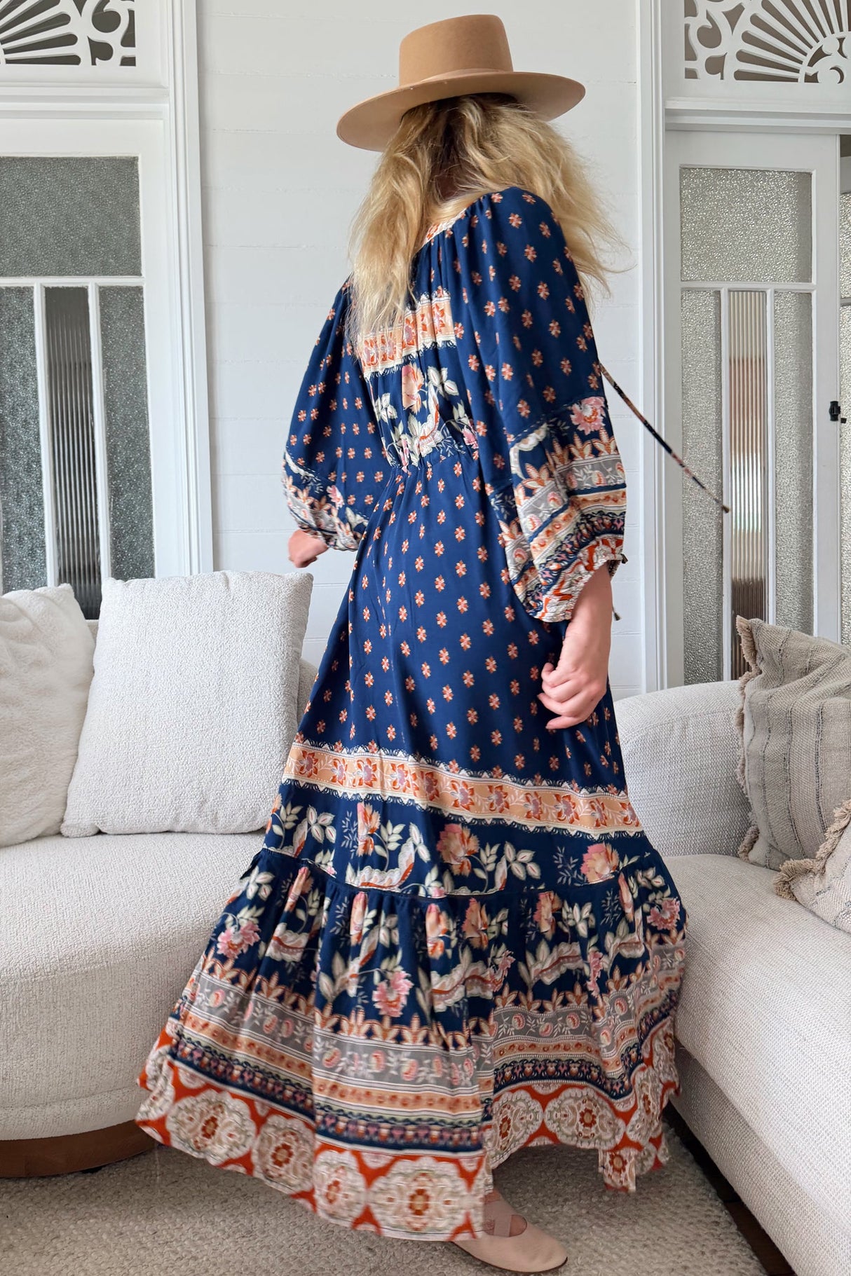 JAASE - Catalonia Maxi Dress: Batwing Sleeve Button Down Smock Dress in Asha Print