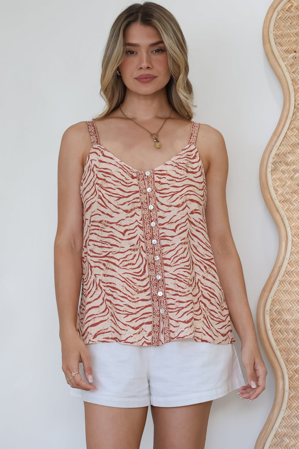 Caty Top - Adjustable Strap Buttoned Down Cami in Chiara Print