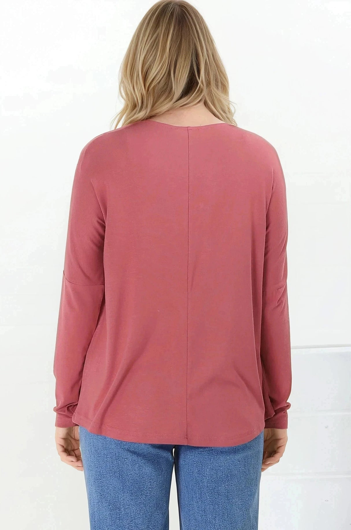 Cecile Top - Zipper Detail V Neck Top in Guava