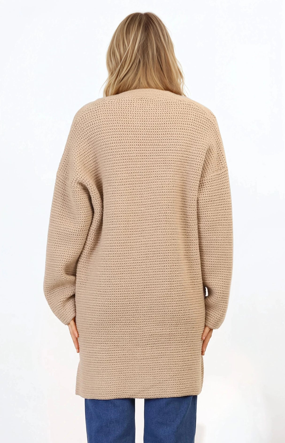 Charles Cardigan - Open Front Knit Cardigan with Pockets in Camel