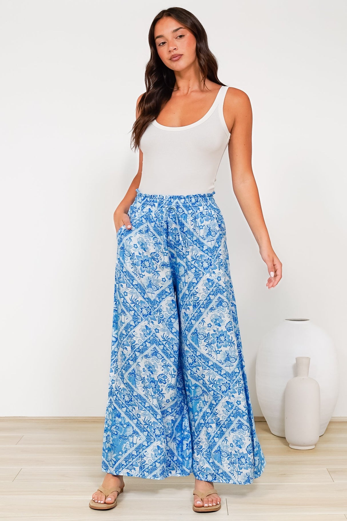 Charli Pants - Paper Bag High Waisted Wide Leg Pants in Alix Print