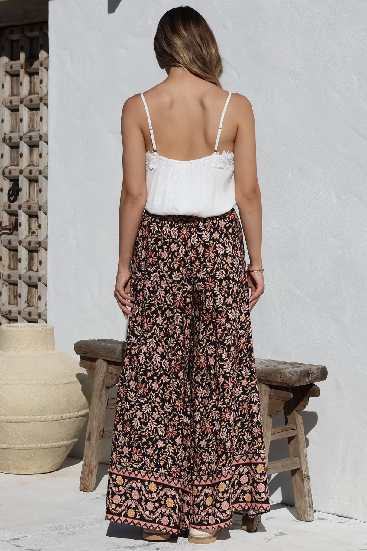 Charli Pants - Paper Bag High Waisted Wide Leg Pants in Amirah Print