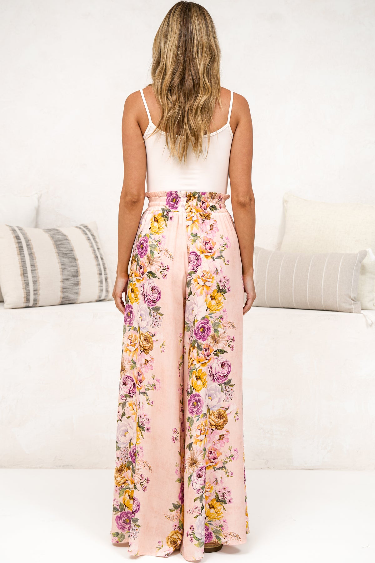 Charli Pants - Paper Bag High Waisted Wide Leg Pants in Armeria Print