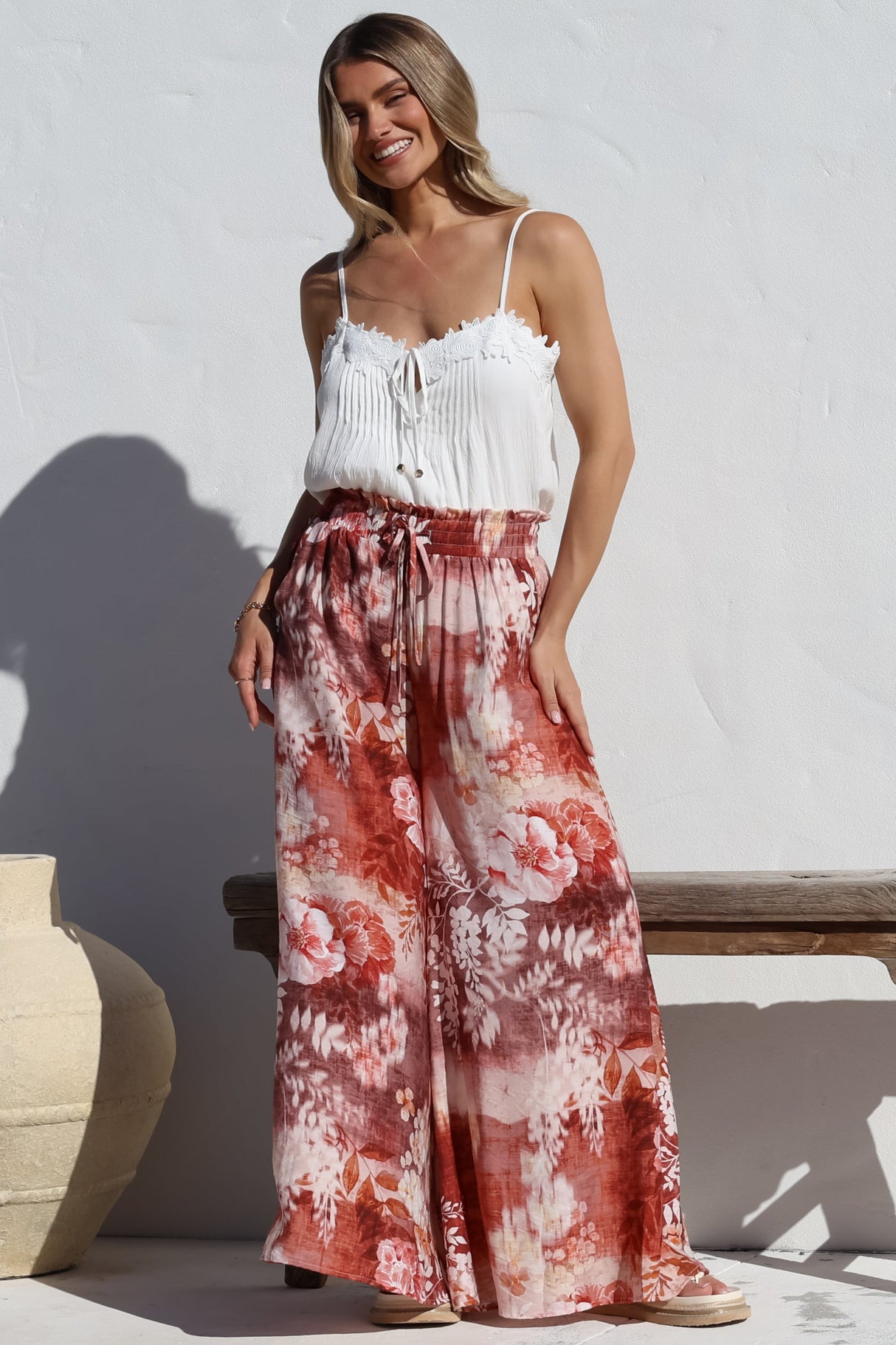 Charli Pants -  Paper Bag High Waisted Wide Leg Pants in Ashara Print
