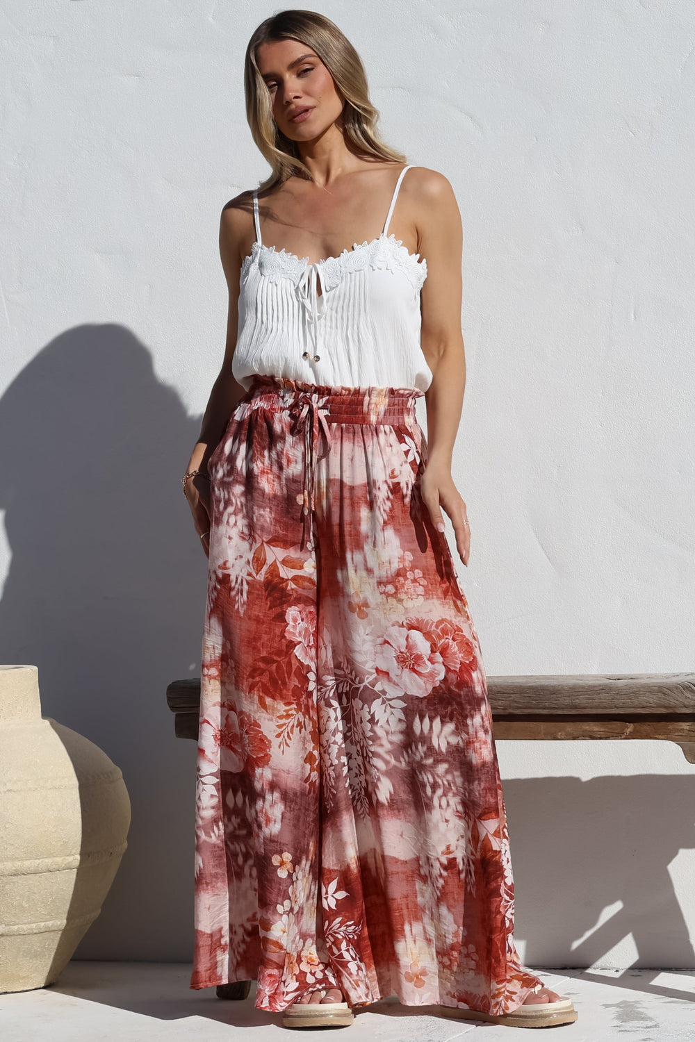Charli Pants -  Paper Bag High Waisted Wide Leg Pants in Ashara Print