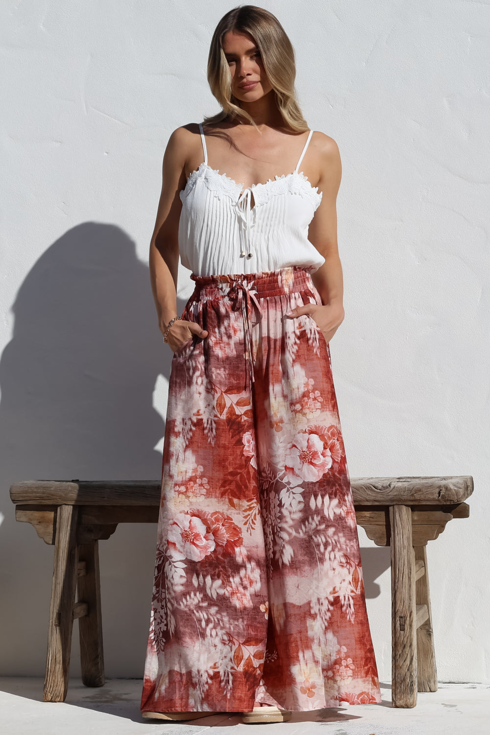 Charli Pants -  Paper Bag High Waisted Wide Leg Pants in Ashara Print