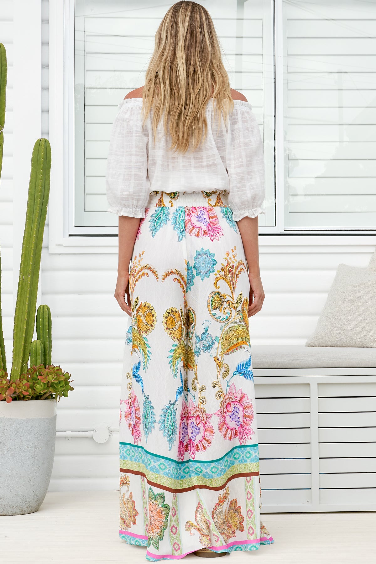 Charli Pants - Paper Bag High Waisted Wide Leg Pants in Bassena Print