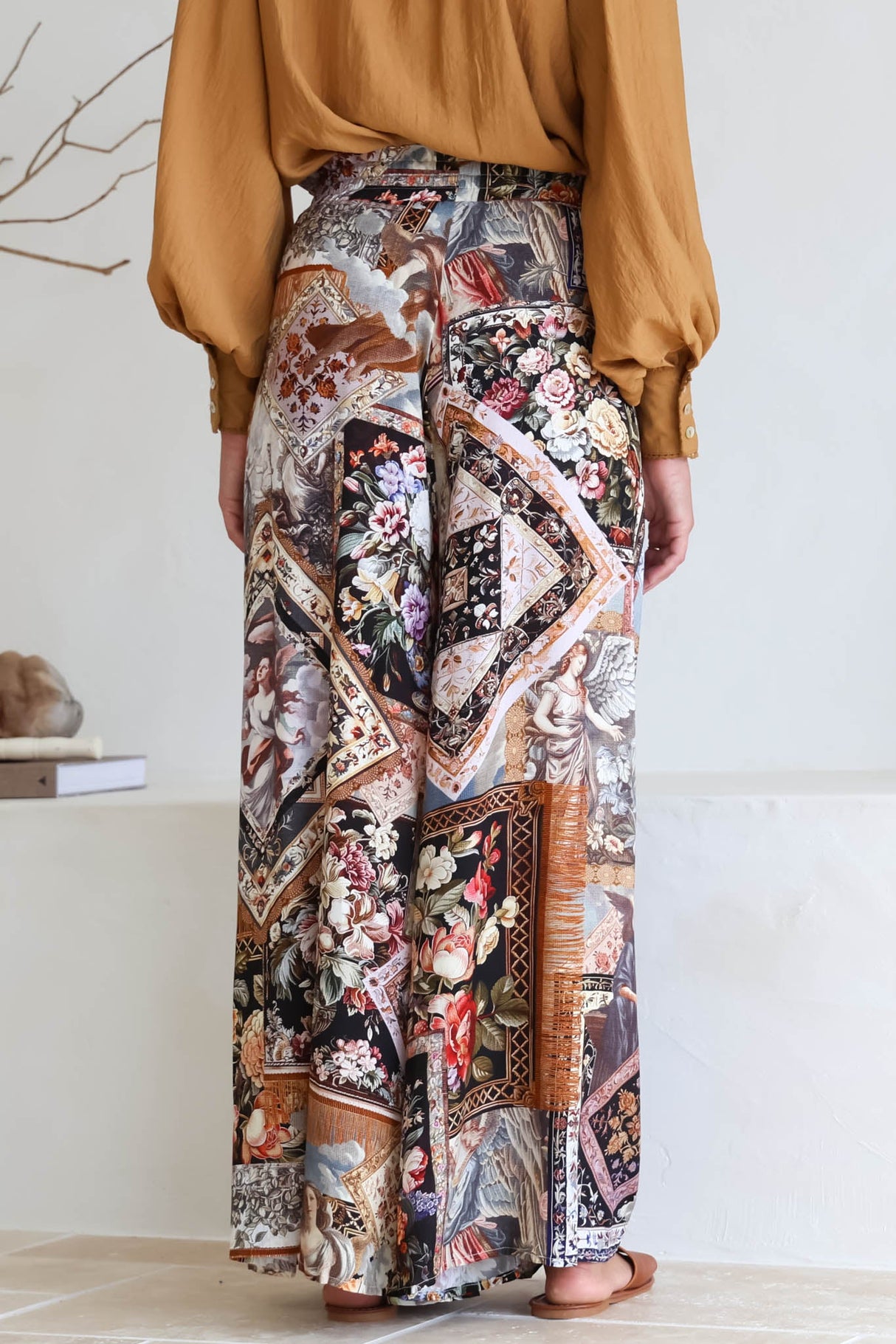 Charli Pants - Paper Bag High Waisted Wide Leg Pants in Elaine Print