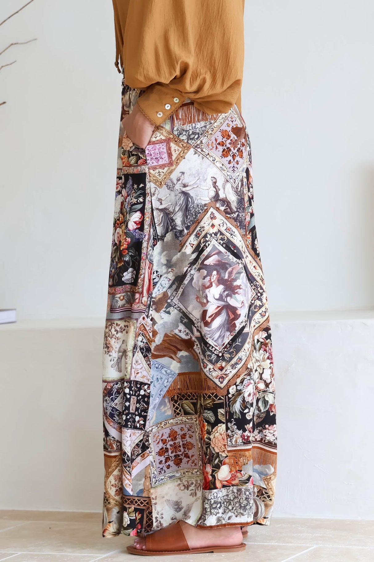 Charli Pants - Paper Bag High Waisted Wide Leg Pants in Elaine Print