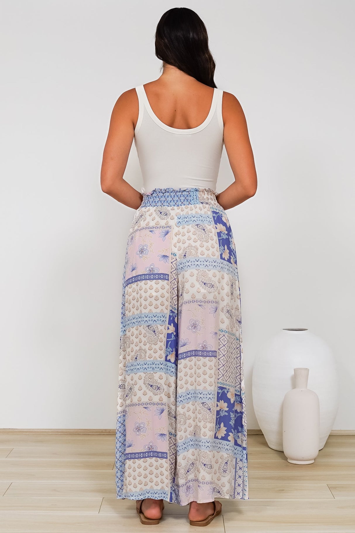 Charli Pants - Paper Bag High Waisted Wide Leg Pants in Evelon Print
