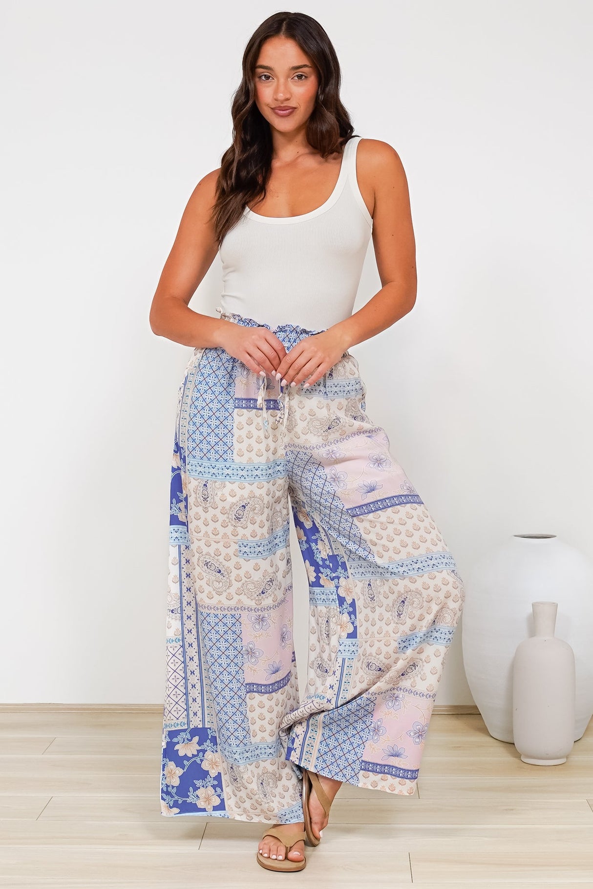 Charli Pants - Paper Bag High Waisted Wide Leg Pants in Evelon Print