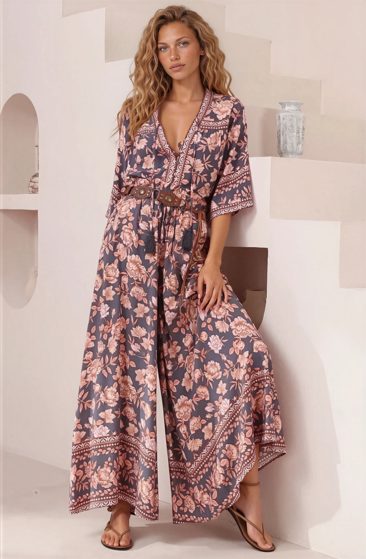 Charli Pants - Paper Bag High Waisted Wide Leg Pants in Leandra Print