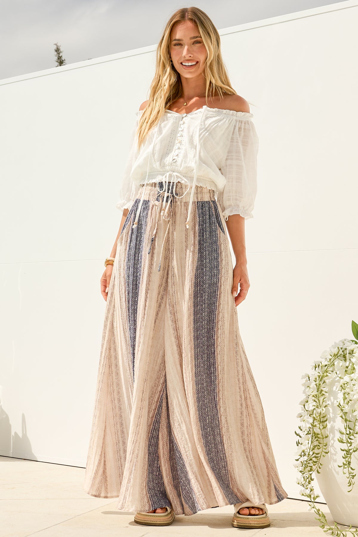 Charli Pants - Paper Bag High Waisted Wide Leg Pants in Millaray Print