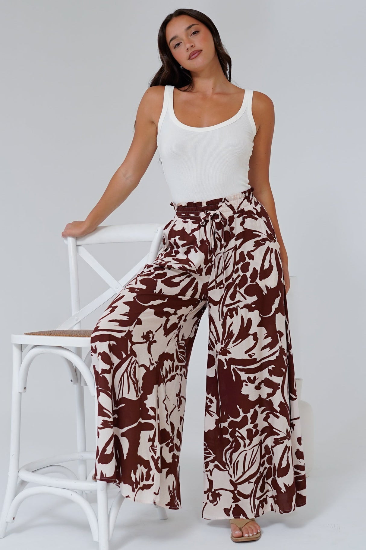 Charli Pants - Paper Bag High Waisted Wide Leg Pants in Mondo Print
