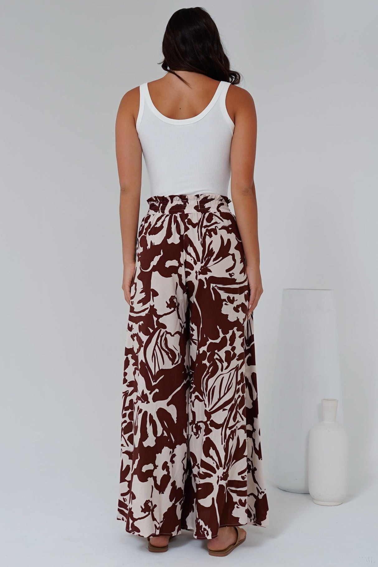 Charli Pants - Paper Bag High Waisted Wide Leg Pants in Mondo Print