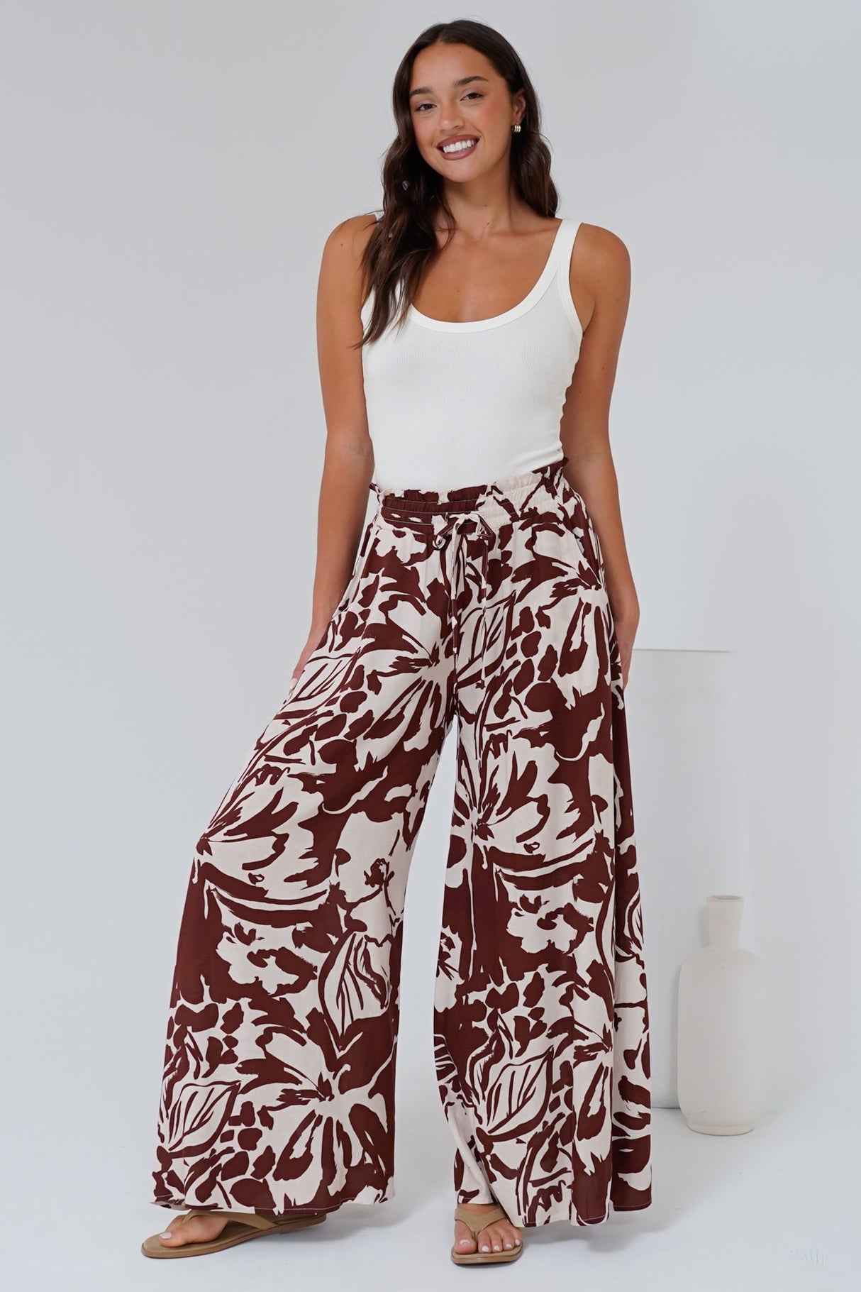 Charli Pants - Paper Bag High Waisted Wide Leg Pants in Mondo Print