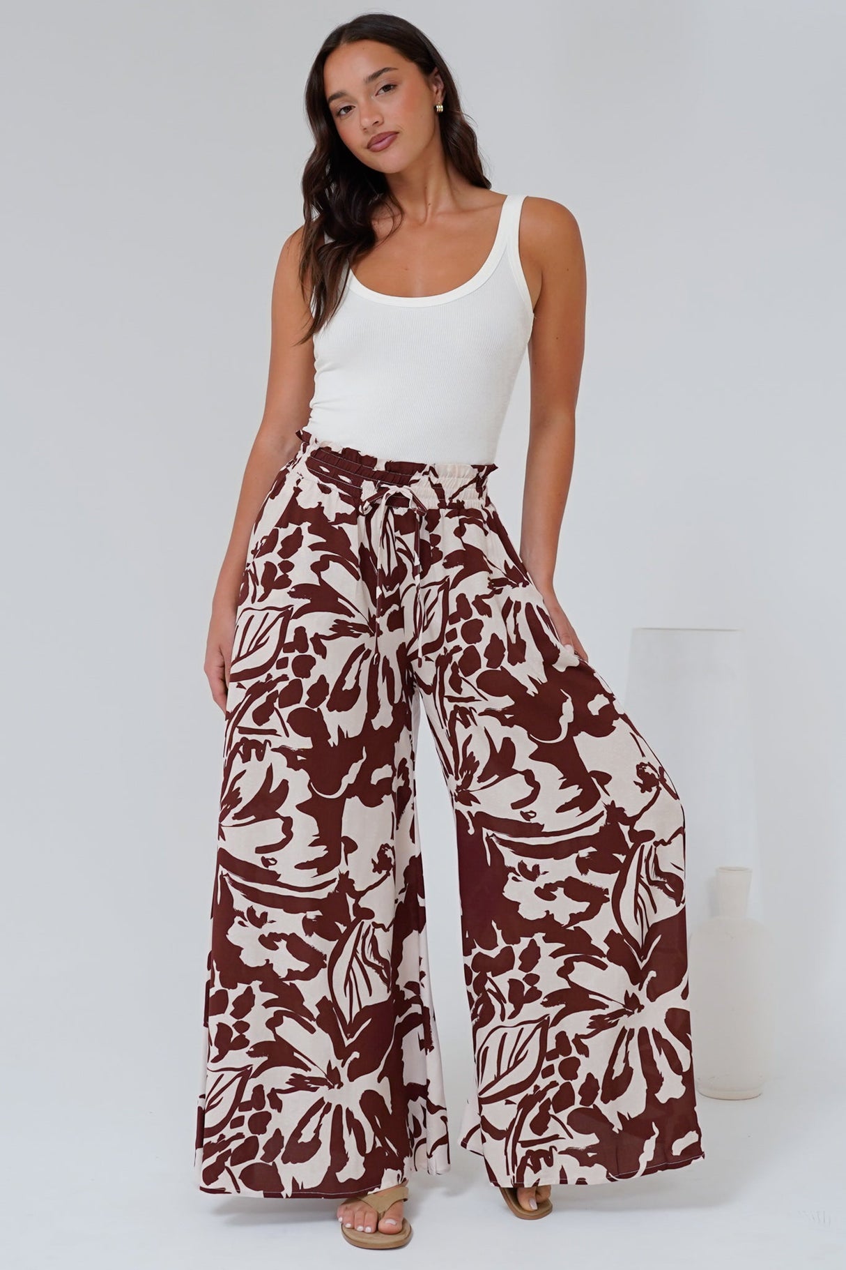 Charli Pants - Paper Bag High Waisted Wide Leg Pants in Mondo Print