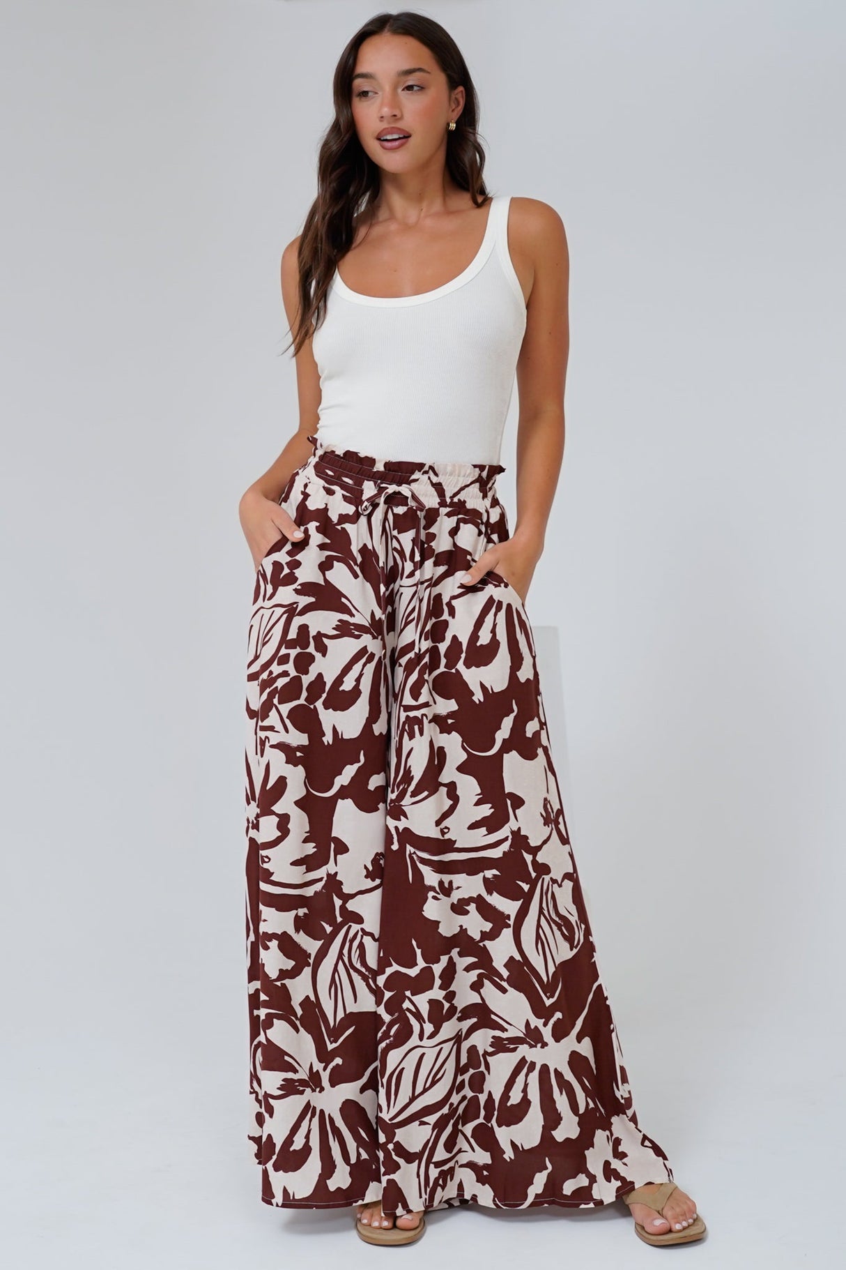 Charli Pants - Paper Bag High Waisted Wide Leg Pants in Mondo Print