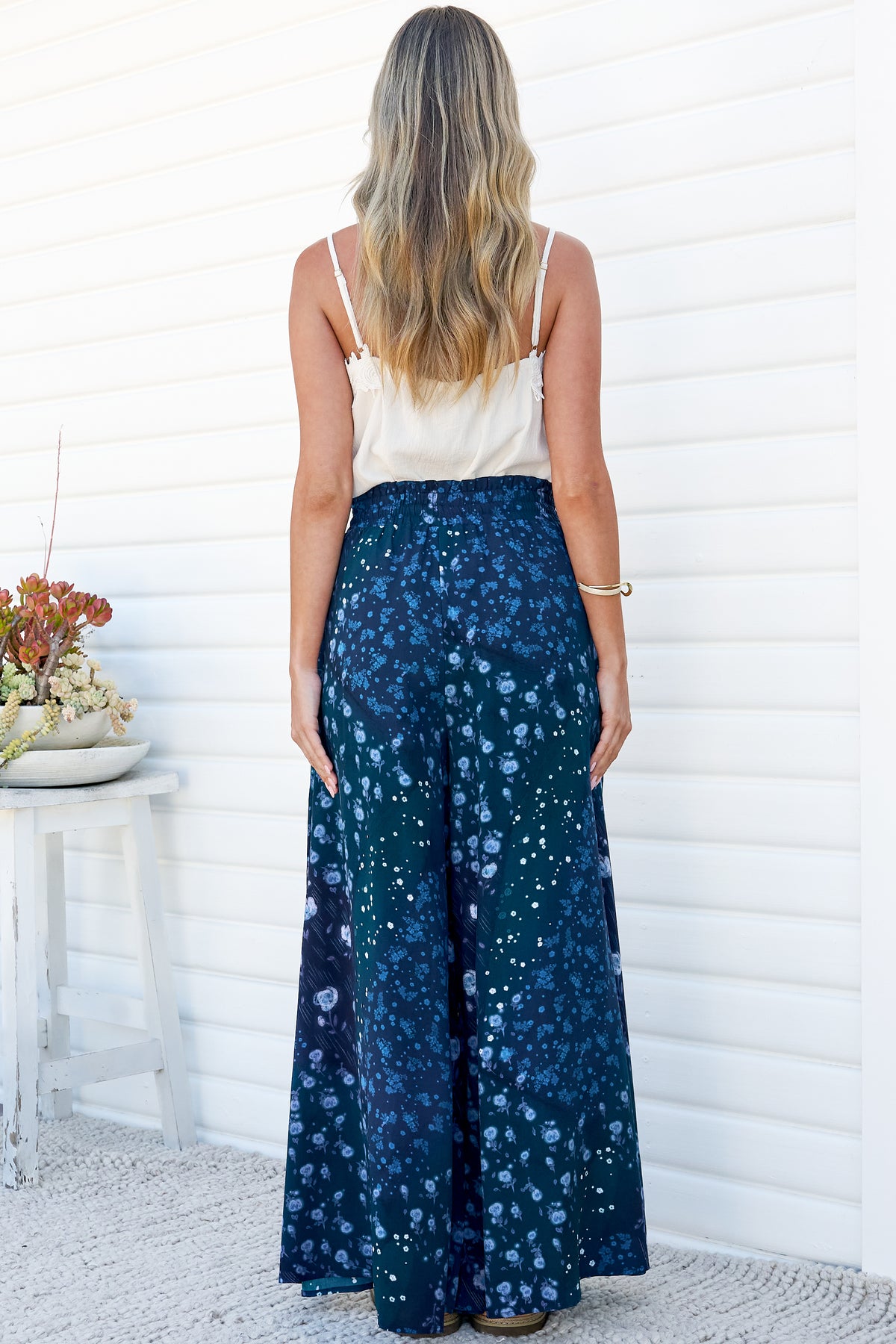 Charli Pants - Paper Bag High Waisted Wide Leg Pants in Noelle Print