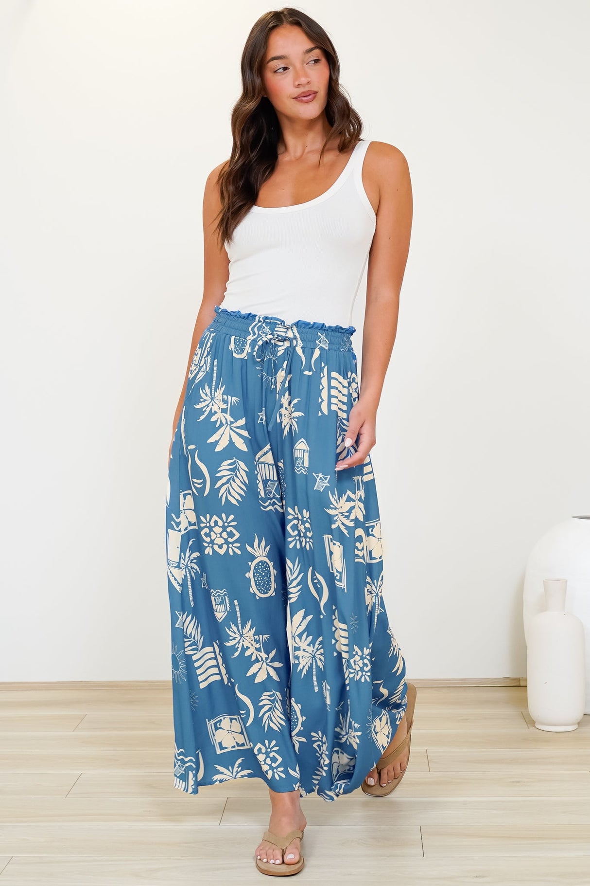 Charli Pants - Paper Bag High Waisted Wide Leg Pants in Quanda Print