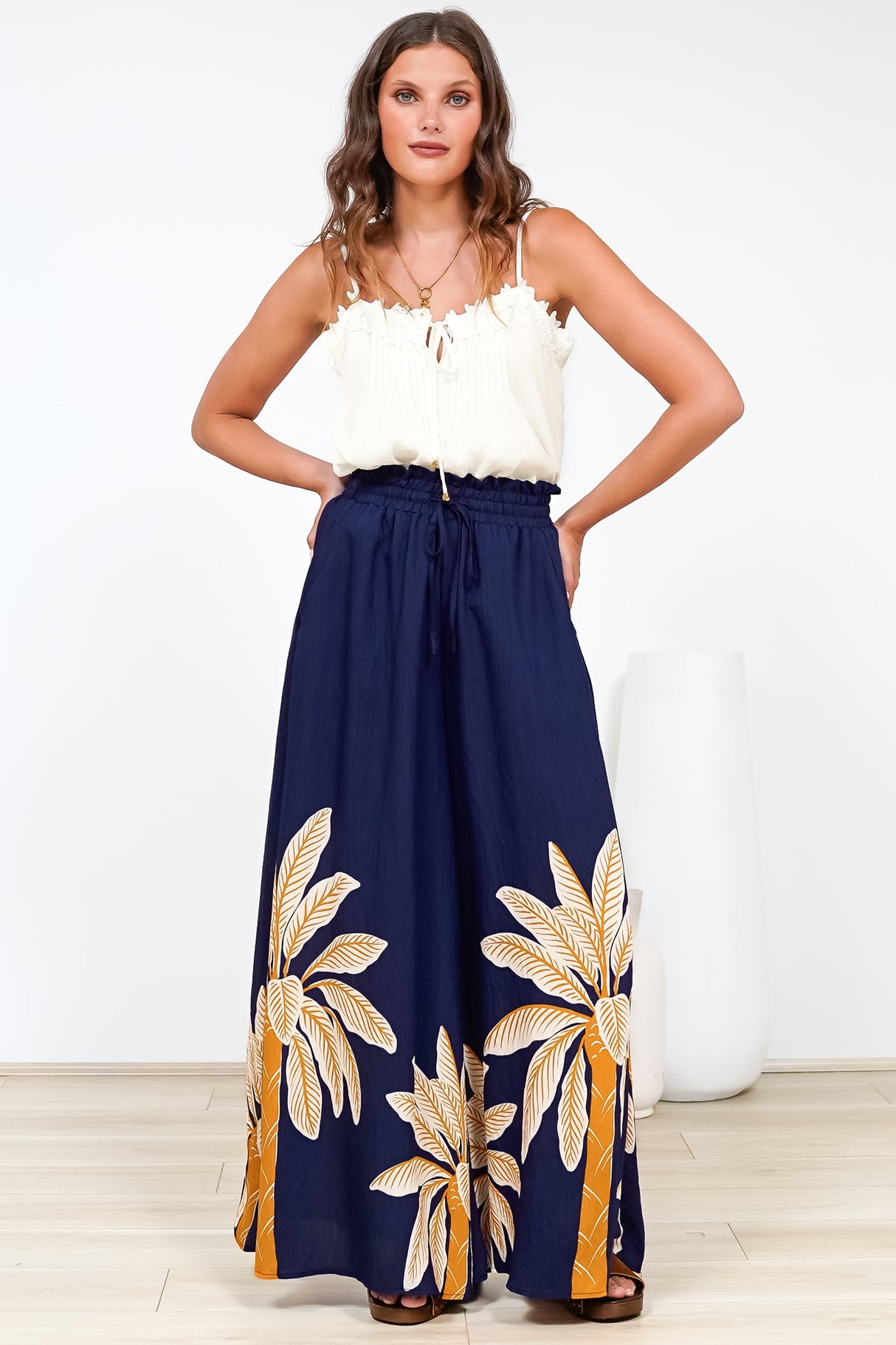 Charli Pants - Paper Bag High Waisted Wide Leg Pants in Raphael Print