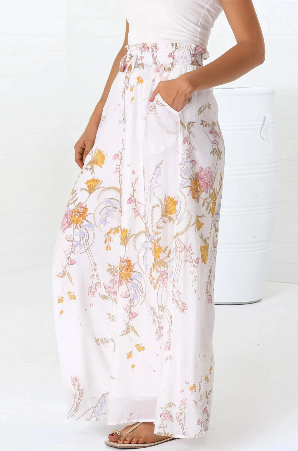 Charli Pants - Paper Bag High Waisted Wide Leg Pants in Sheree Print