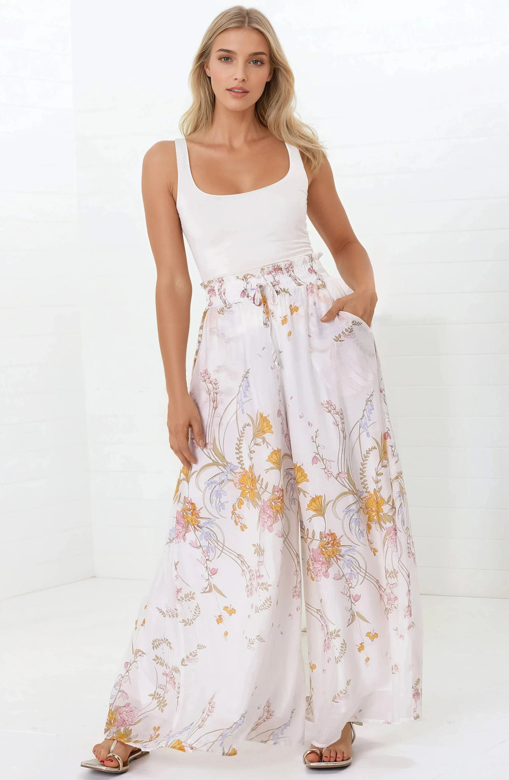 Charli Pants - Paper Bag High Waisted Wide Leg Pants in Sheree Print