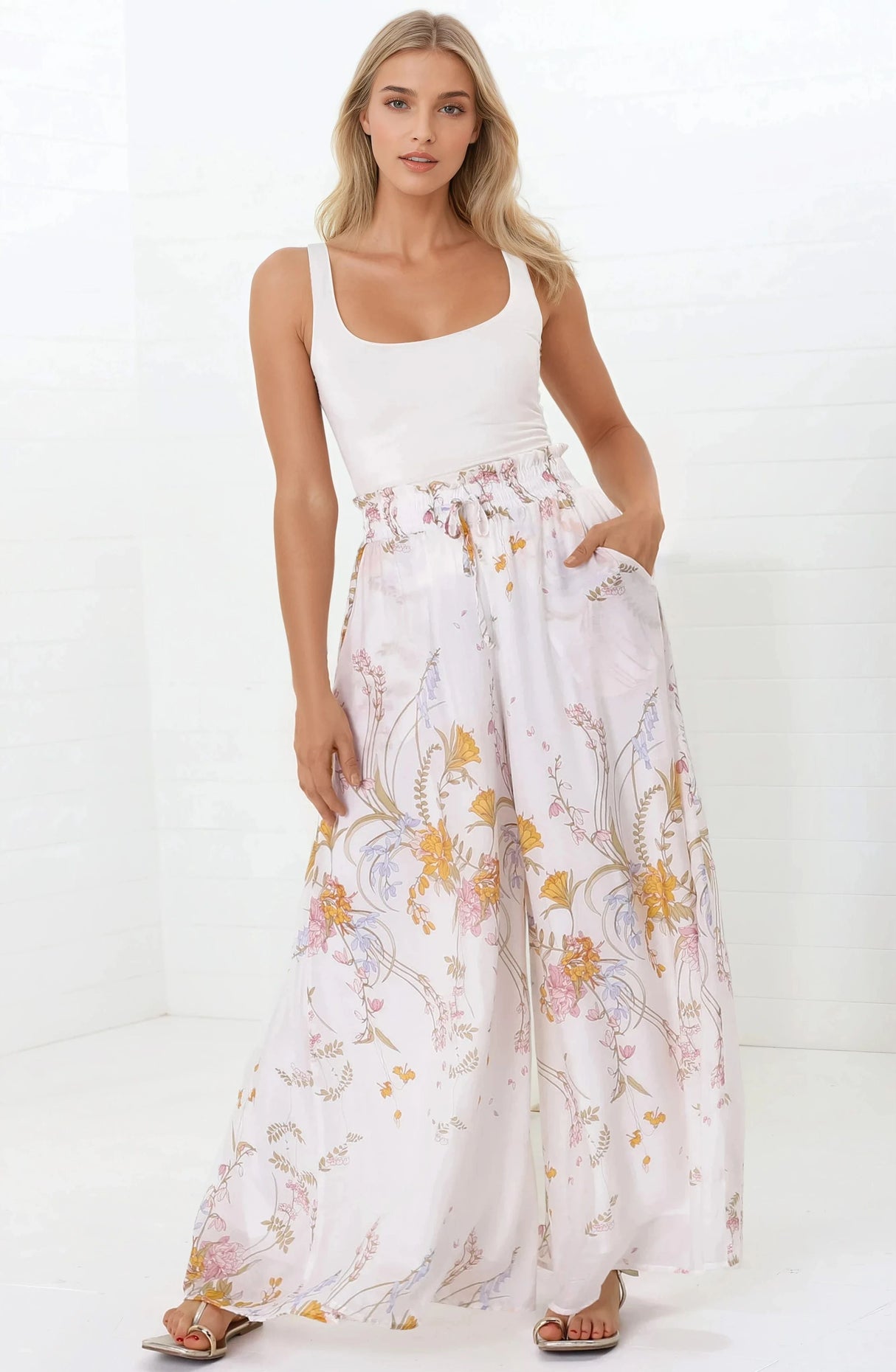 Charli Pants - Paper Bag High Waisted Wide Leg Pants in Sheree Print
