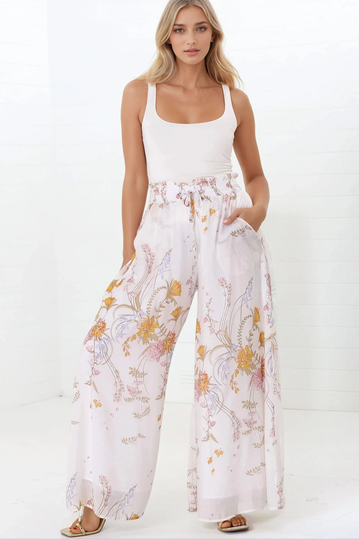 Charli Pants - Paper Bag High Waisted Wide Leg Pants in Sheree Print
