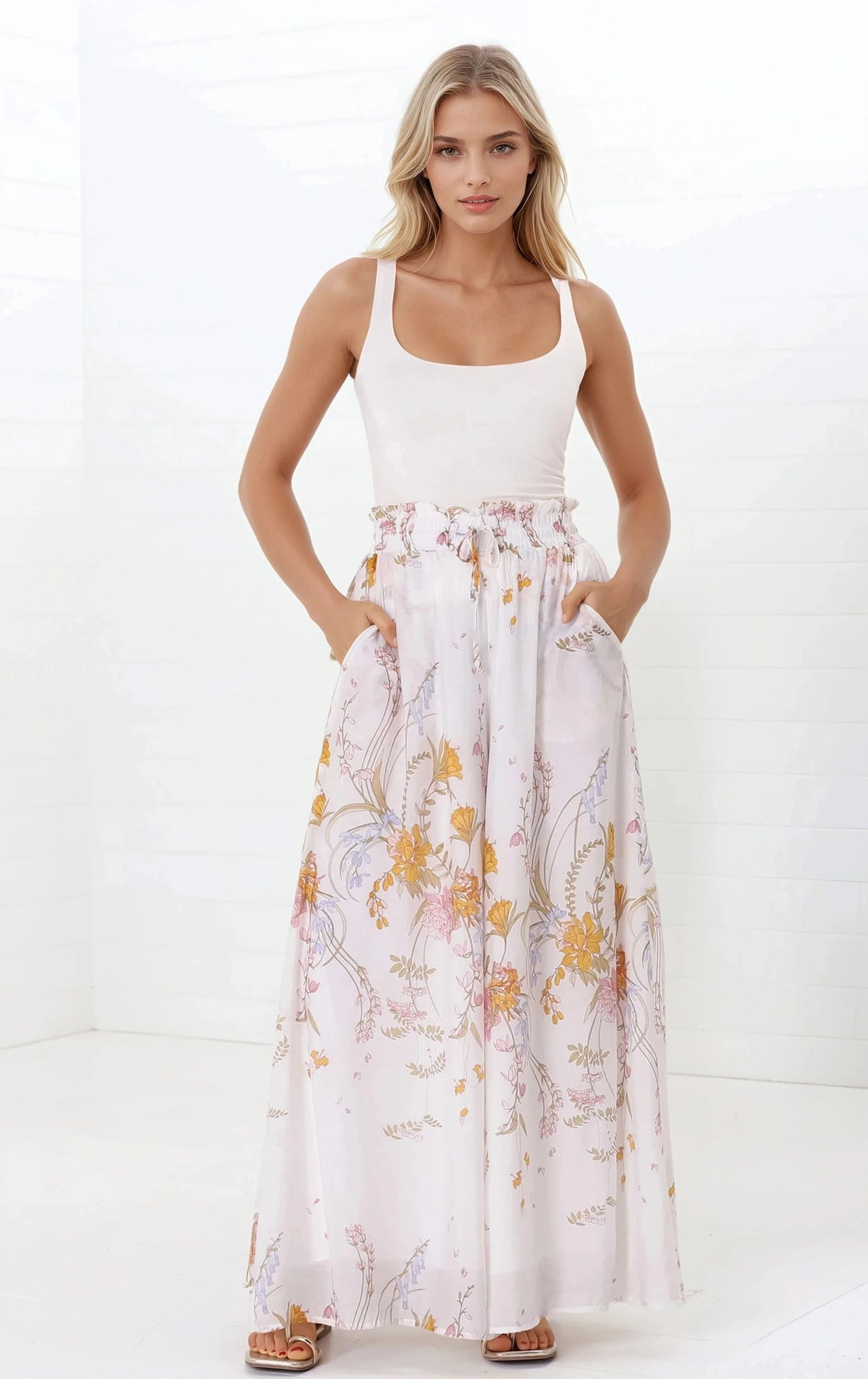 Charli Pants - Paper Bag High Waisted Wide Leg Pants in Sheree Print