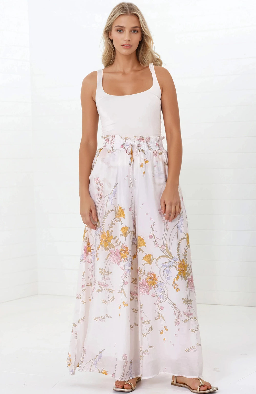 Charli Pants - Paper Bag High Waisted Wide Leg Pants in Sheree Print