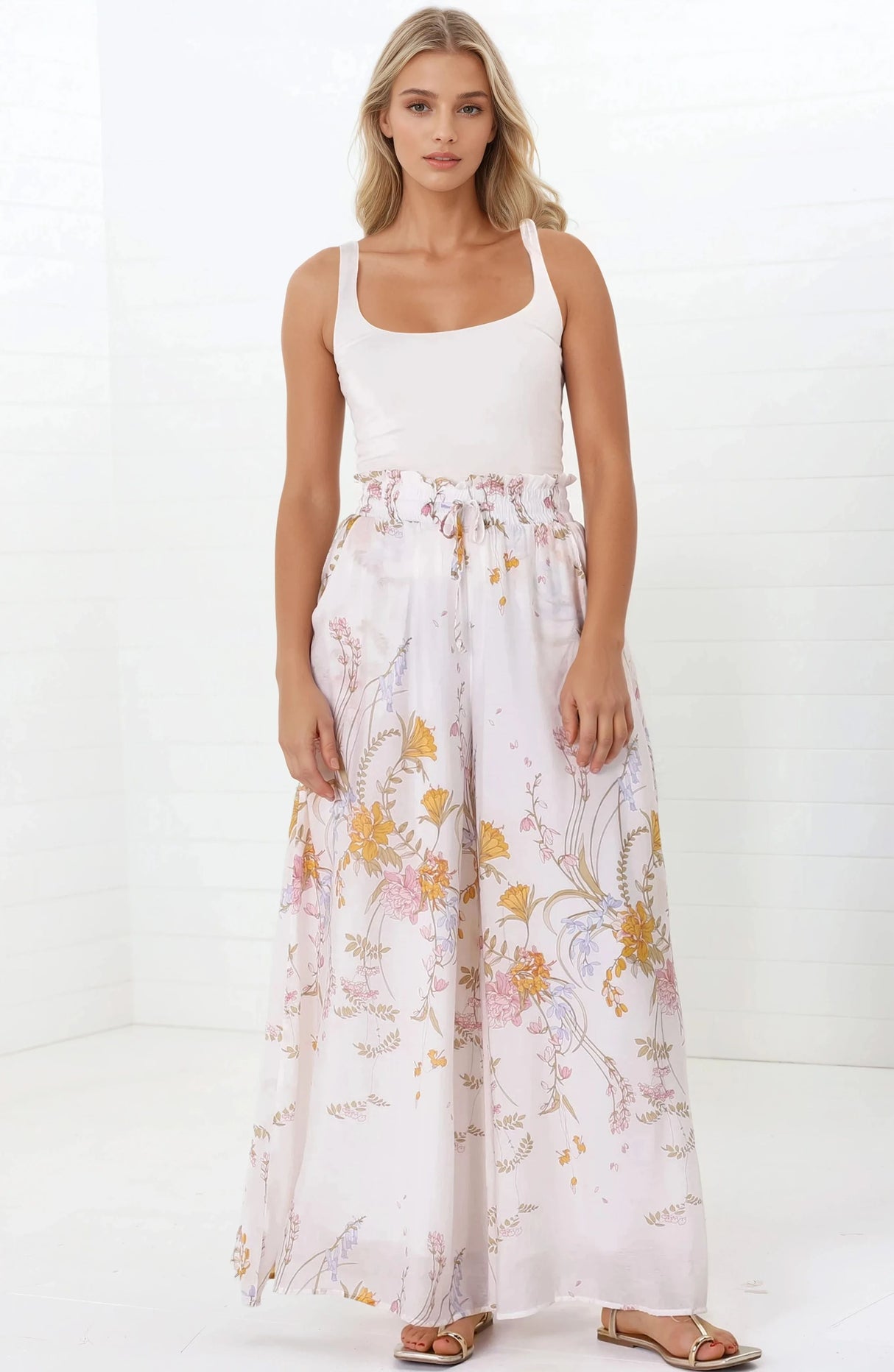 Charli Pants - Paper Bag High Waisted Wide Leg Pants in Sheree Print