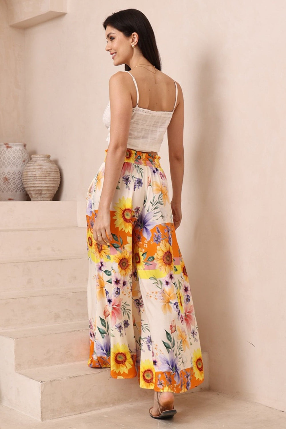 Charli Pants - Paper Bag High Waisted Wide Leg Pants in Tansy Print