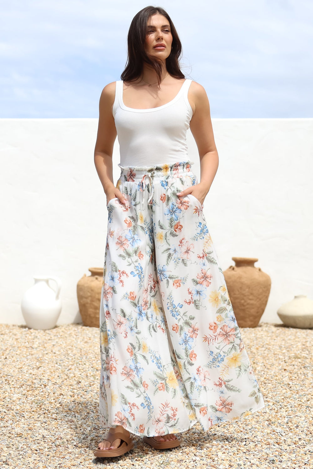 Charli Pants -  Paper Bag High Waisted Wide Leg Pants in Veronica Print