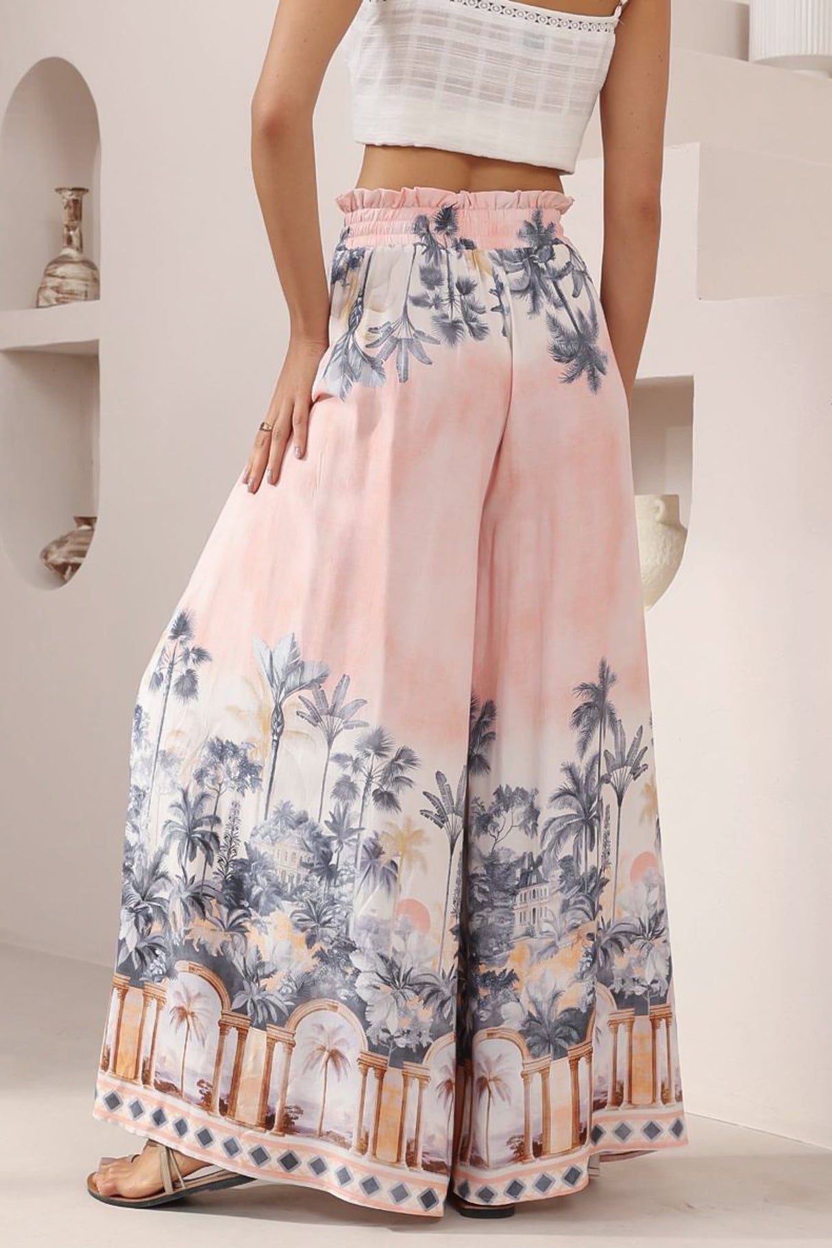 Charli Pants - Paper Bag High Waisted Wide Leg Pants in Armena Print