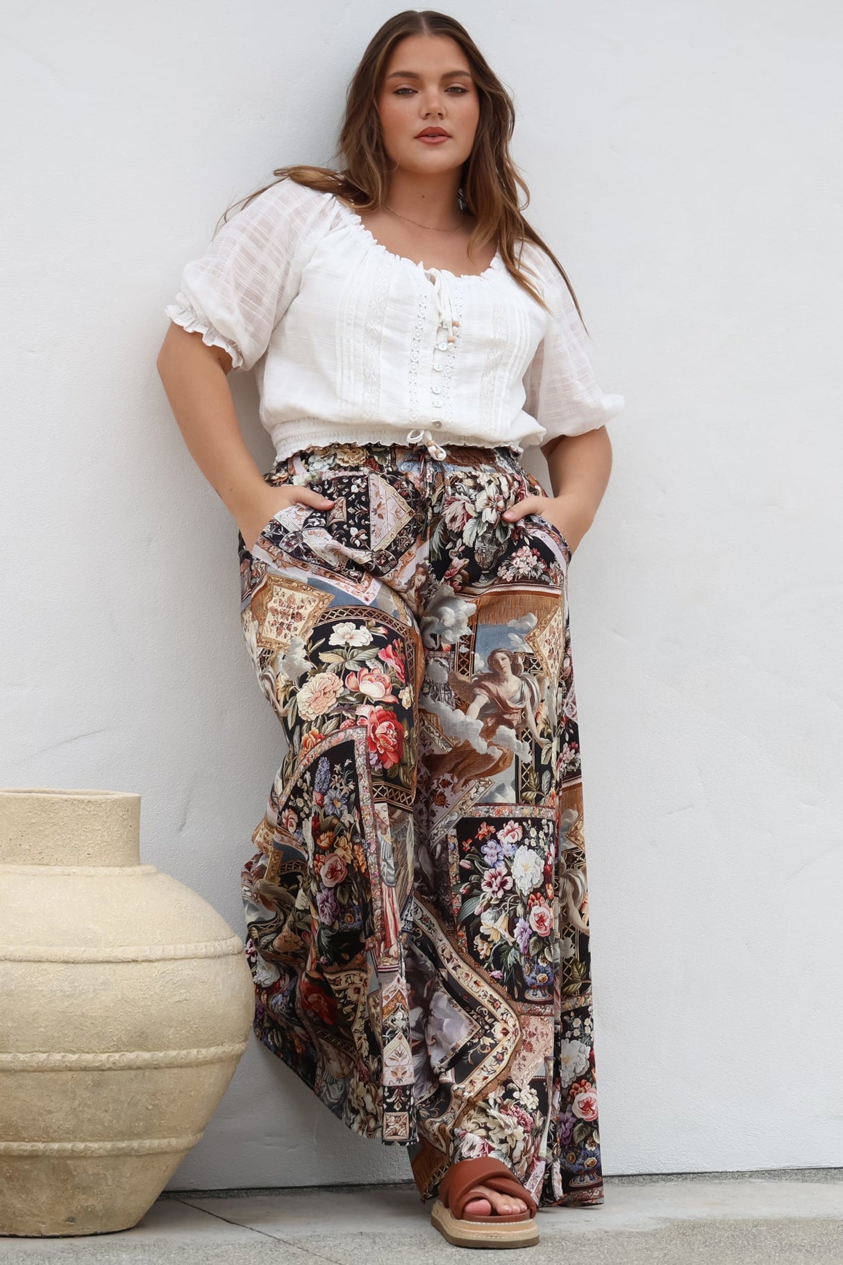 Charli Pants -  Paper Bag High Waisted Wide Leg Pants in Elaine Print